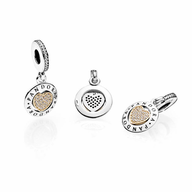 Pandora Signature Heart Dangle Charm - Two Tone/Cubic Zirconia - Canada | LQ8121HZ